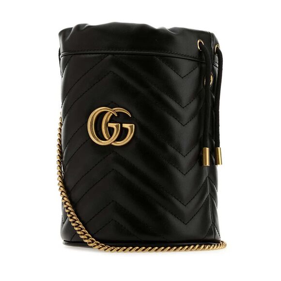 GUCCI Handbags - Gucci Women Black Leather Marmont Bucket Bag